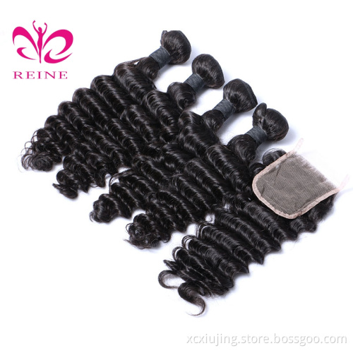 Hair Express Wholesale cuticle aligned hair ,deep wave with closure brazilian hair extension,100% virgin brazilian hair grade 9A